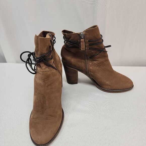 Franco Sarto Women's Size 7.5M Edaline Brown Leather Wrap Around Ankle Booties B - Picture 2 of 13